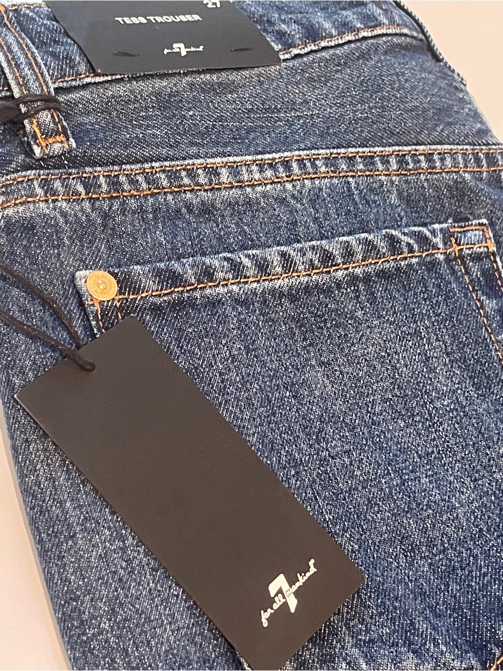 7 For All Mankind Women's Straight Leg Jeans in Dark Blue Denim